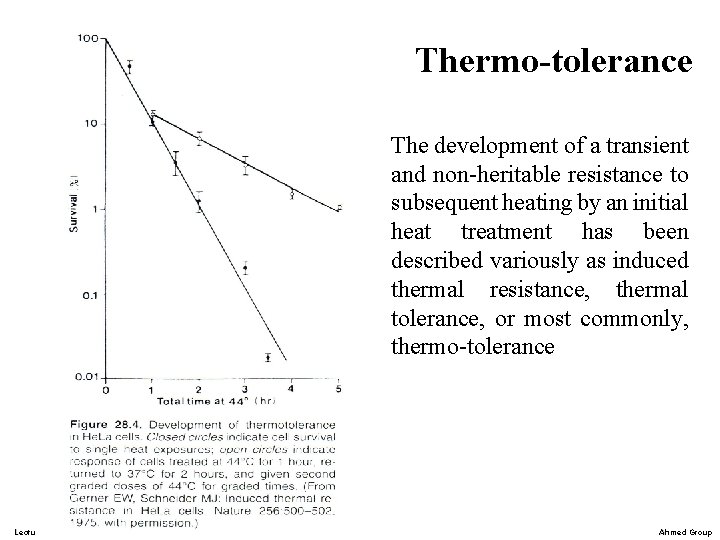 Thermo-tolerance The development of a transient and non-heritable resistance to subsequent heating by an