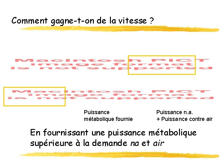 Comment gagne-t-on de la vitesse ? Puissance métabolique fournie Puissance n. a. + Puissa