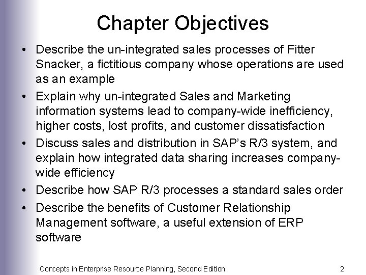 Chapter Objectives • Describe the un-integrated sales processes of Fitter Snacker, a fictitious company
