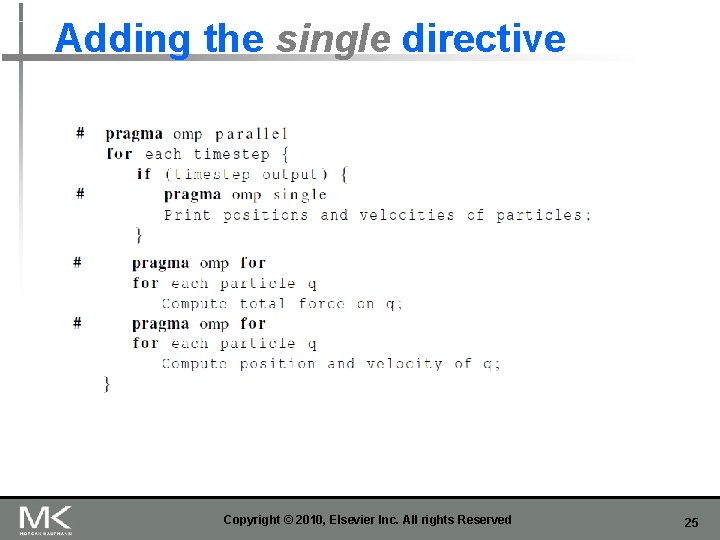 Adding the single directive Copyright © 2010, Elsevier Inc. All rights Reserved 25 