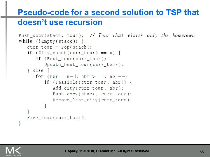 Pseudo-code for a second solution to TSP that doesn’t use recursion Copyright © 2010,