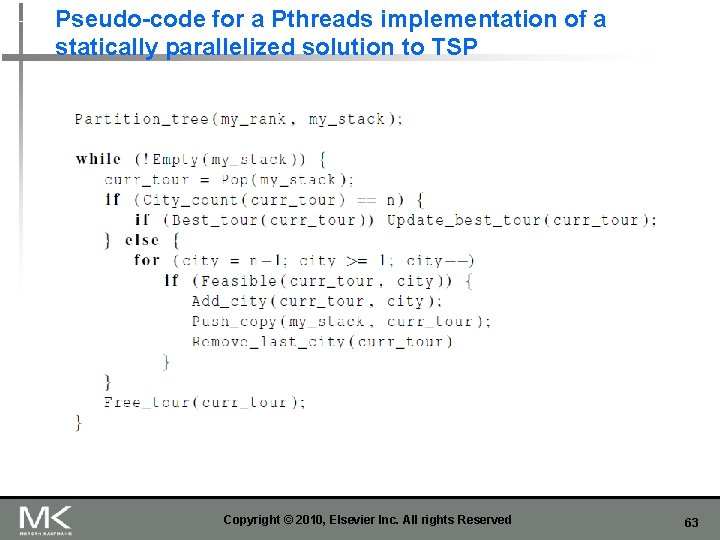 Pseudo-code for a Pthreads implementation of a statically parallelized solution to TSP Copyright ©