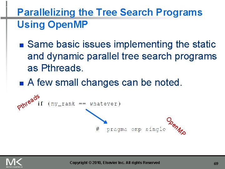 Parallelizing the Tree Search Programs Using Open. MP Same basic issues implementing the static
