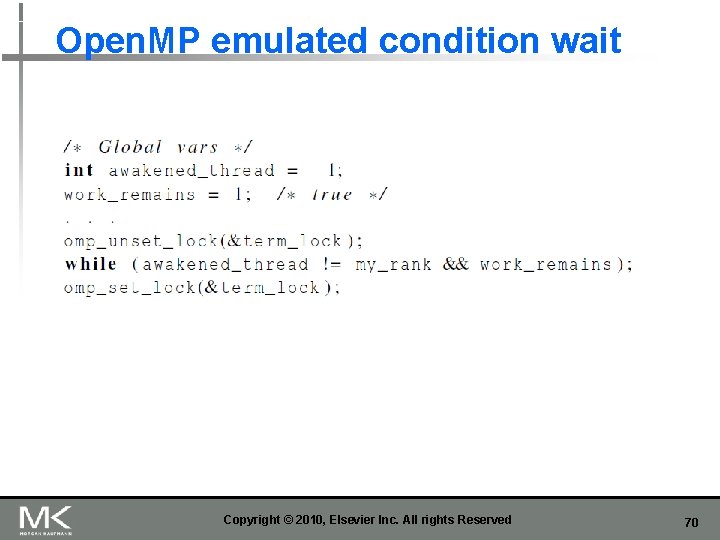 Open. MP emulated condition wait Copyright © 2010, Elsevier Inc. All rights Reserved 70