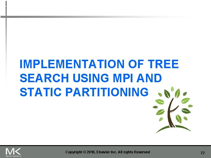 IMPLEMENTATION OF TREE SEARCH USING MPI AND STATIC PARTITIONING Copyright © 2010, Elsevier Inc.