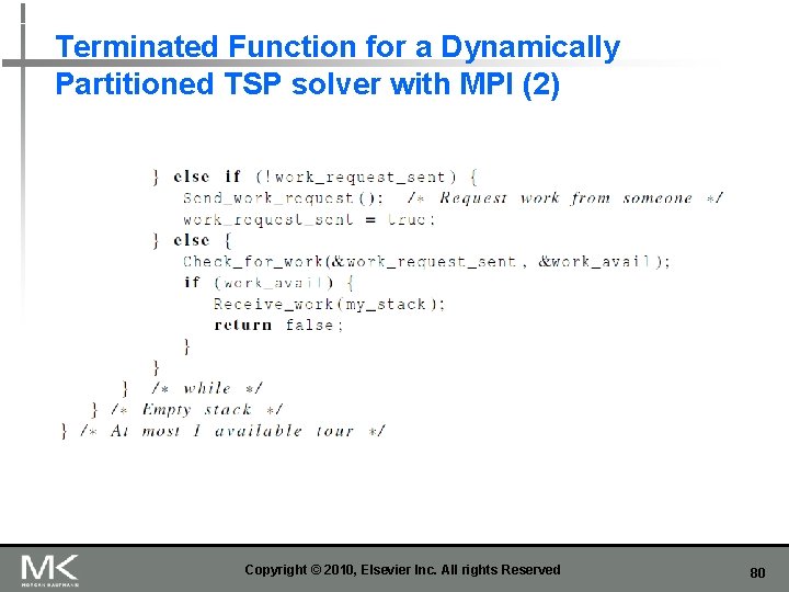 Terminated Function for a Dynamically Partitioned TSP solver with MPI (2) Copyright © 2010,