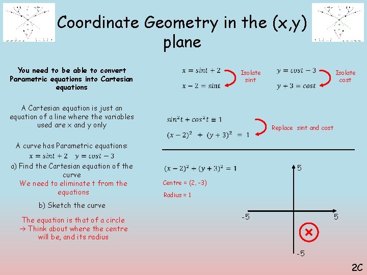 Coordinate Geometry in the (x, y) plane You need to be able to convert