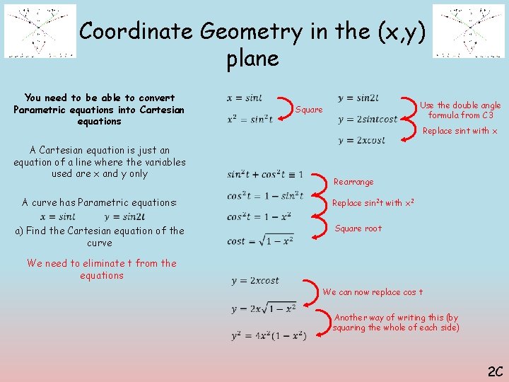 Coordinate Geometry in the (x, y) plane You need to be able to convert