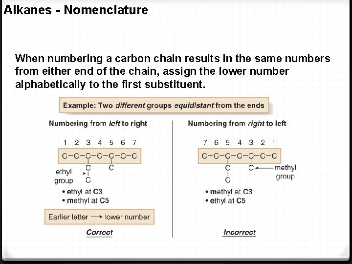 Alkanes - Nomenclature When numbering a carbon chain results in the same numbers from