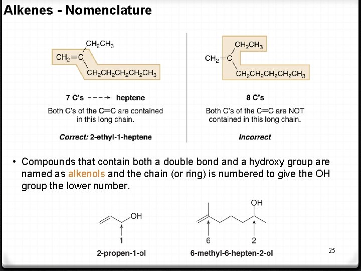 Alkenes - Nomenclature • Compounds that contain both a double bond a hydroxy group