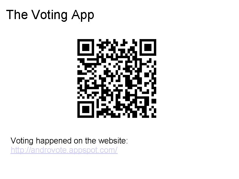 The Voting App Voting happened on the website: http: //androvote. appspot. com/ 