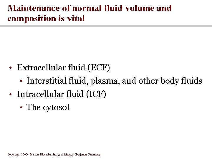 Maintenance of normal fluid volume and composition is vital • Extracellular fluid (ECF) •