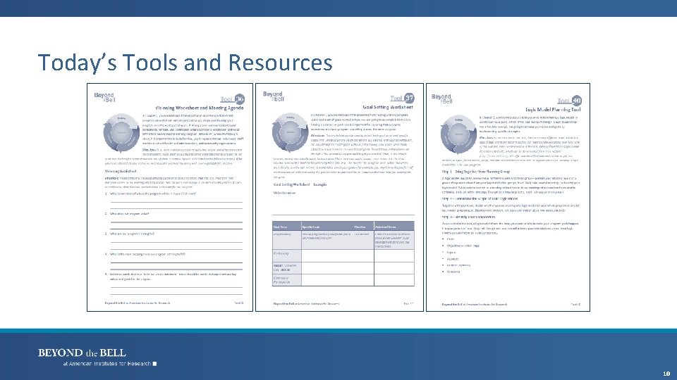 Today’s Tools and Resources 10 