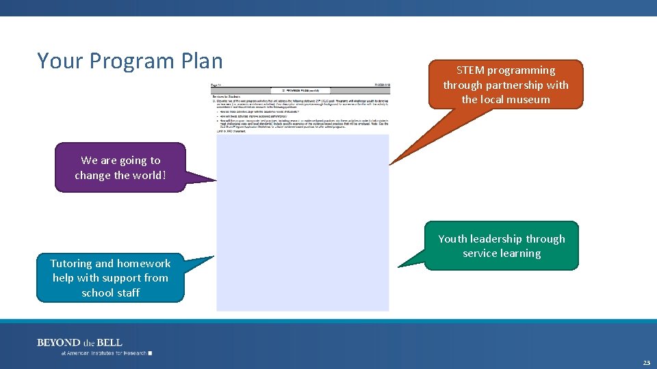 Your Program Plan STEM programming through partnership with the local museum We are going