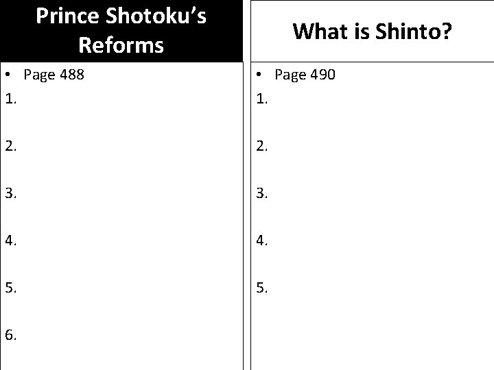 Prince Shotoku’s Reforms What is Shinto? • Page 488 1. • Page 490 1. Prince Shotoku’s Reforms What is Shinto? • Page 488 1. • Page 490 1.