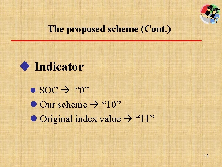 The proposed scheme (Cont. ) u Indicator l SOC “ 0” l Our scheme