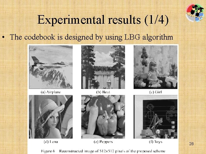 Experimental results (1/4) • The codebook is designed by using LBG algorithm 28 