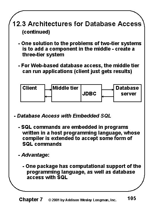 12. 3 Architectures for Database Access (continued) - One solution to the problems of