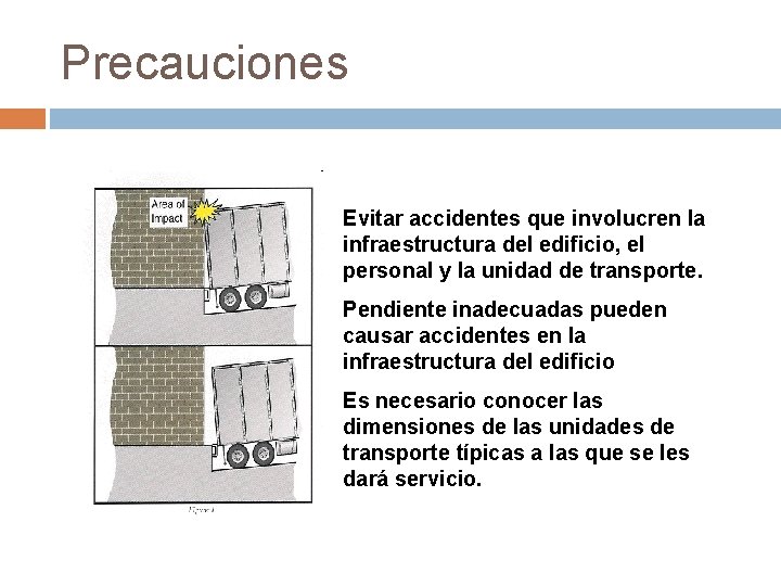 Precauciones Evitar accidentes que involucren la infraestructura del edificio, el personal y la unidad