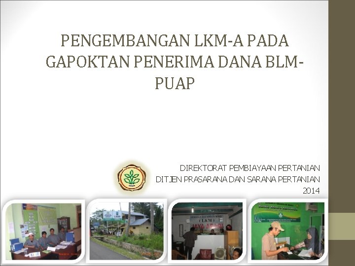 PENGEMBANGAN LKM-A PADA GAPOKTAN PENERIMA DANA BLMPUAP DIREKTORAT PEMBIAYAAN PERTANIAN DITJEN PRASARANA DAN SARANA