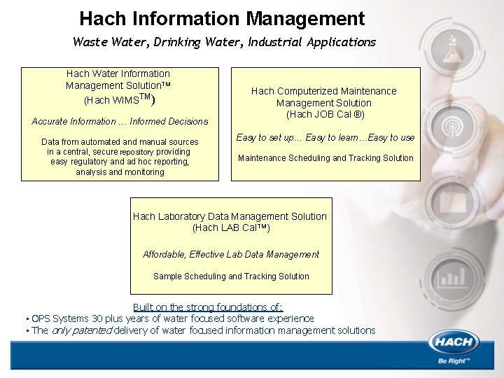 Hach Information Management Waste Water, Drinking Water, Industrial Applications Hach Water Information Management Solution.