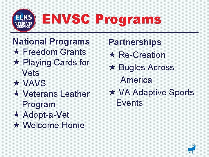 ENVSC Programs National Programs Freedom Grants Playing Cards for Vets VAVS Veterans Leather Program