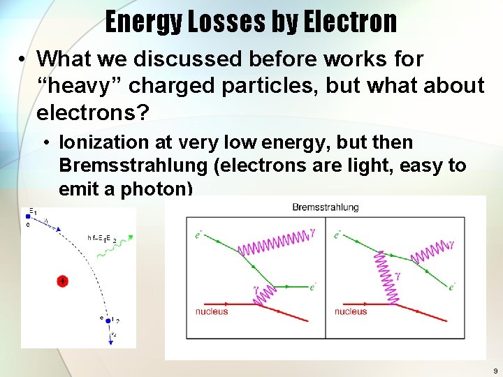 Energy Losses by Electron • What we discussed before works for “heavy” charged particles,