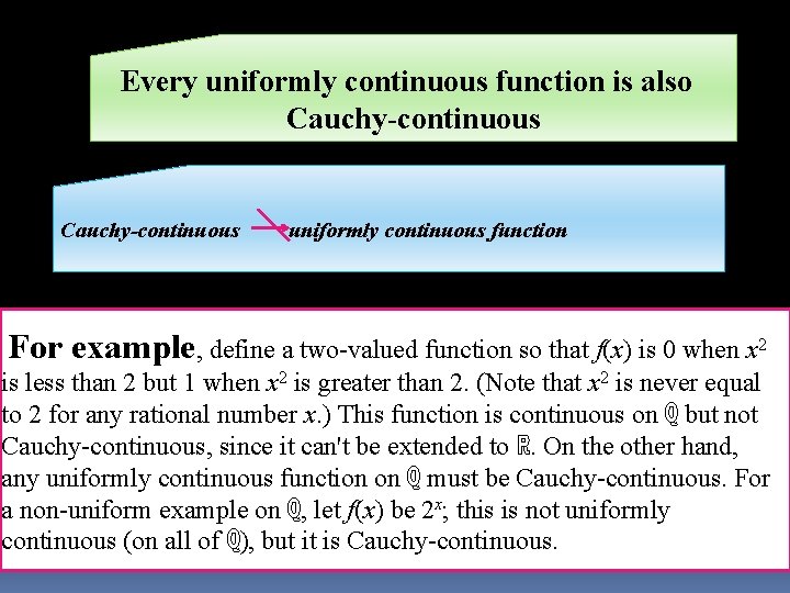 Every uniformly continuous function is also Cauchy-continuous uniformly continuous function For example, define a