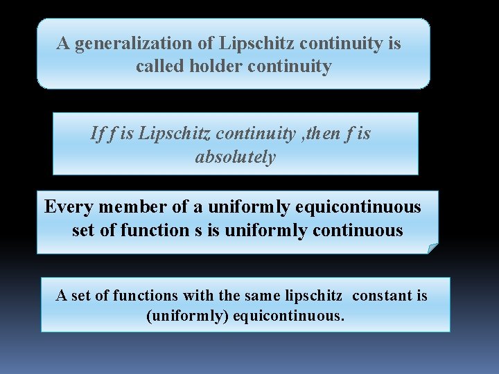 A generalization of Lipschitz continuity is called holder continuity If f is Lipschitz continuity