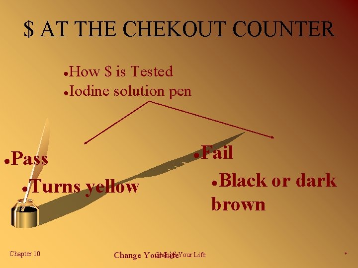 $ AT THE CHEKOUT COUNTER How $ is Tested ●Iodine solution pen ● ●