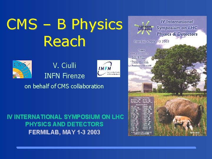 CMS – B Physics Reach V. Ciulli INFN Firenze on behalf of CMS collaboration