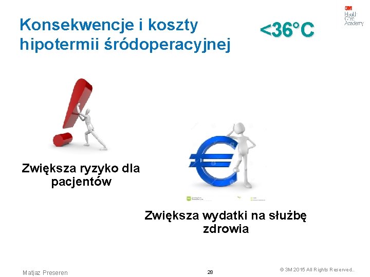 Konsekwencje i koszty hipotermii śródoperacyjnej <36°C Zwiększa ryzyko dla pacjentów Zwiększa wydatki na służbę