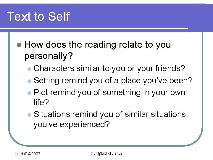 Text to Self l How does the reading relate to you personally? Characters similar