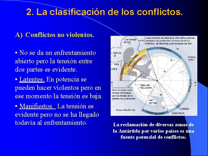 2. La clasificación de los conflictos. A) Conflictos no violentos. • No se da