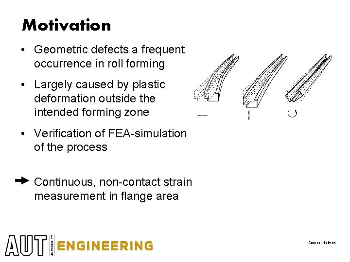 Motivation • Geometric defects a frequent occurrence in roll forming • Largely caused by Motivation • Geometric defects a frequent occurrence in roll forming • Largely caused by