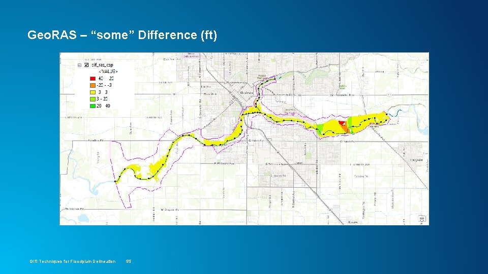 Geo. RAS – “some” Difference (ft) GIS Techniques for Floodplain Delineation 55 