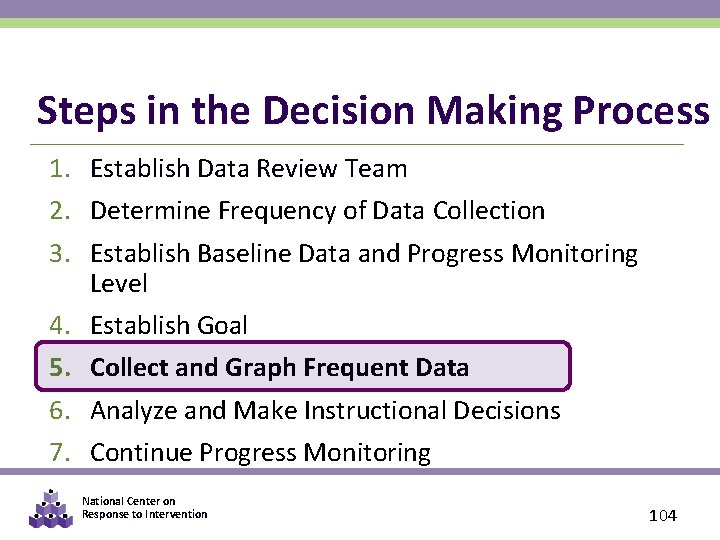 Steps in the Decision Making Process 1. Establish Data Review Team 2. Determine Frequency