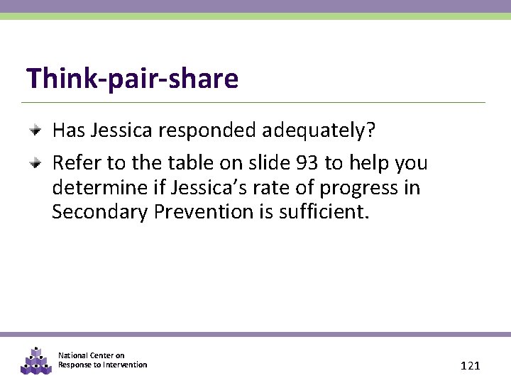 Think-pair-share Has Jessica responded adequately? Refer to the table on slide 93 to help