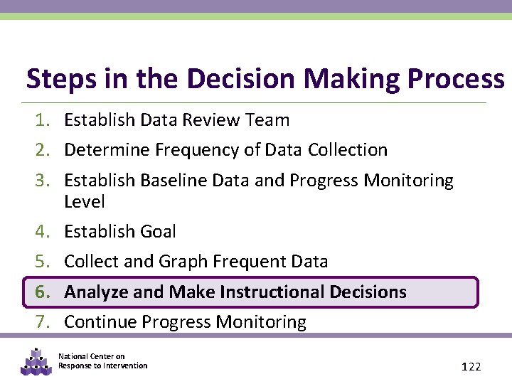 Steps in the Decision Making Process 1. Establish Data Review Team 2. Determine Frequency