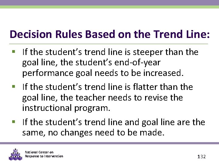 Decision Rules Based on the Trend Line: § If the student’s trend line is