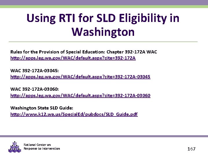 Using RTI for SLD Eligibility in Washington Rules for the Provision of Special Education: