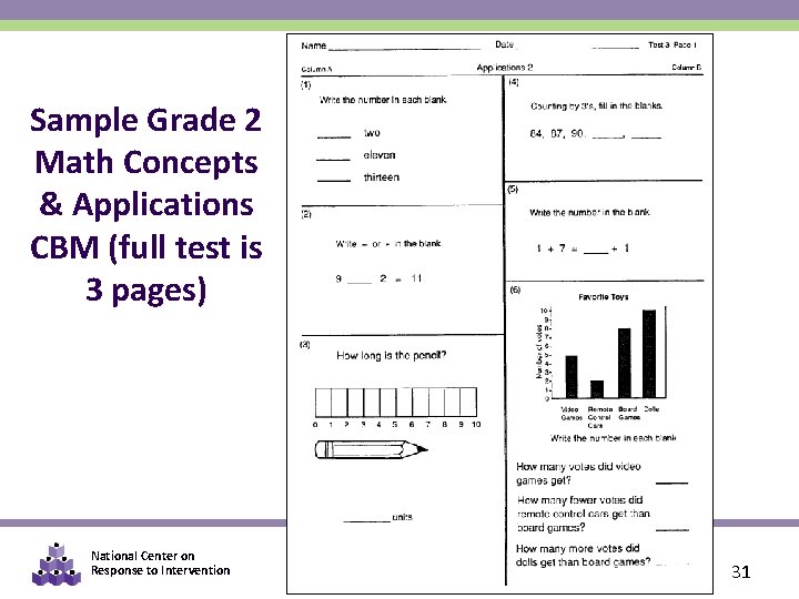 Sample Grade 2 Math Concepts & Applications CBM (full test is 3 pages) National