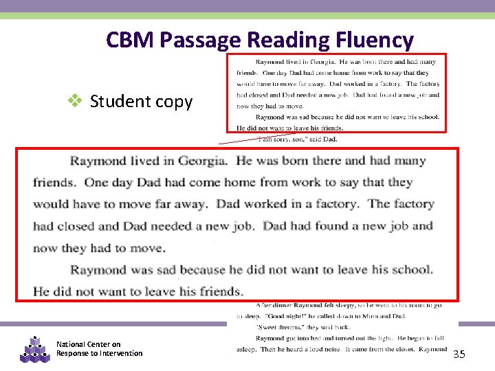 CBM Passage Reading Fluency v Student copy National Center on Response to Intervention 35