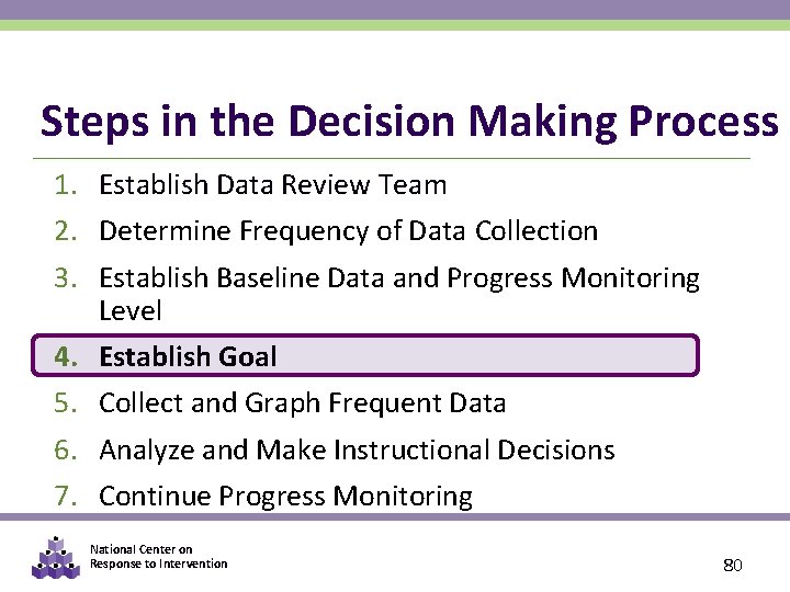 Steps in the Decision Making Process 1. Establish Data Review Team 2. Determine Frequency