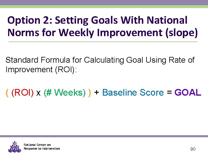 Option 2: Setting Goals With National Norms for Weekly Improvement (slope) Standard Formula for