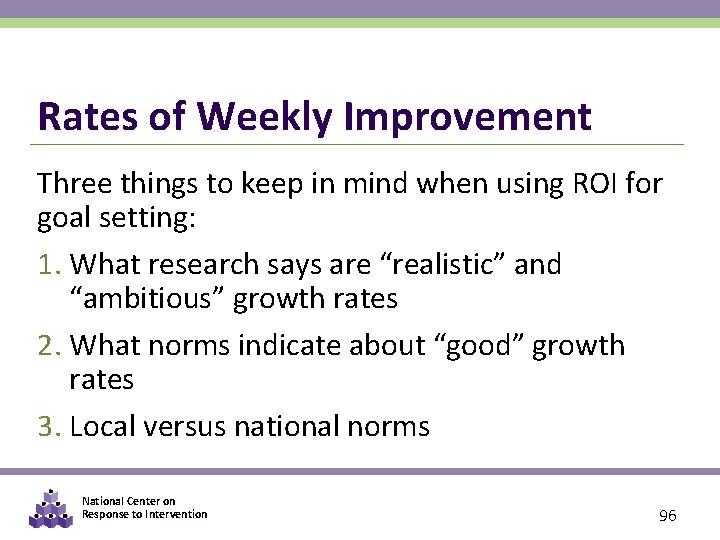 Rates of Weekly Improvement Three things to keep in mind when using ROI for