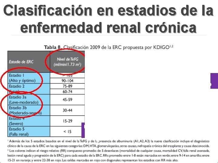 Clasificación en estadios de la enfermedad renal crónica FG normal S. Nefrótico Uremia sin