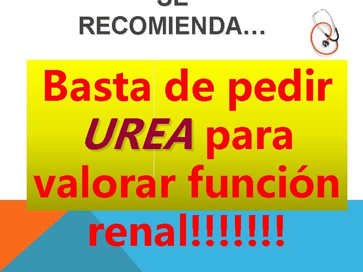 SE RECOMIENDA… Basta de pedir UREA para valorar función renal!!!!!!! 