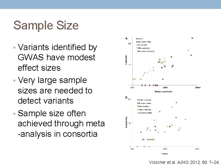 Sample Size • Variants identified by GWAS have modest effect sizes • Very large