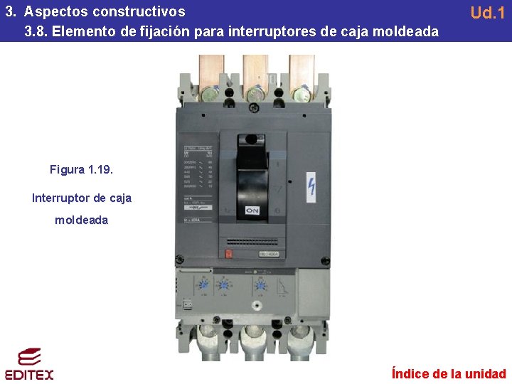 3. Aspectos constructivos 3. 8. Elemento de fijación para interruptores de caja moldeada Ud. 3. Aspectos constructivos 3. 8. Elemento de fijación para interruptores de caja moldeada Ud.